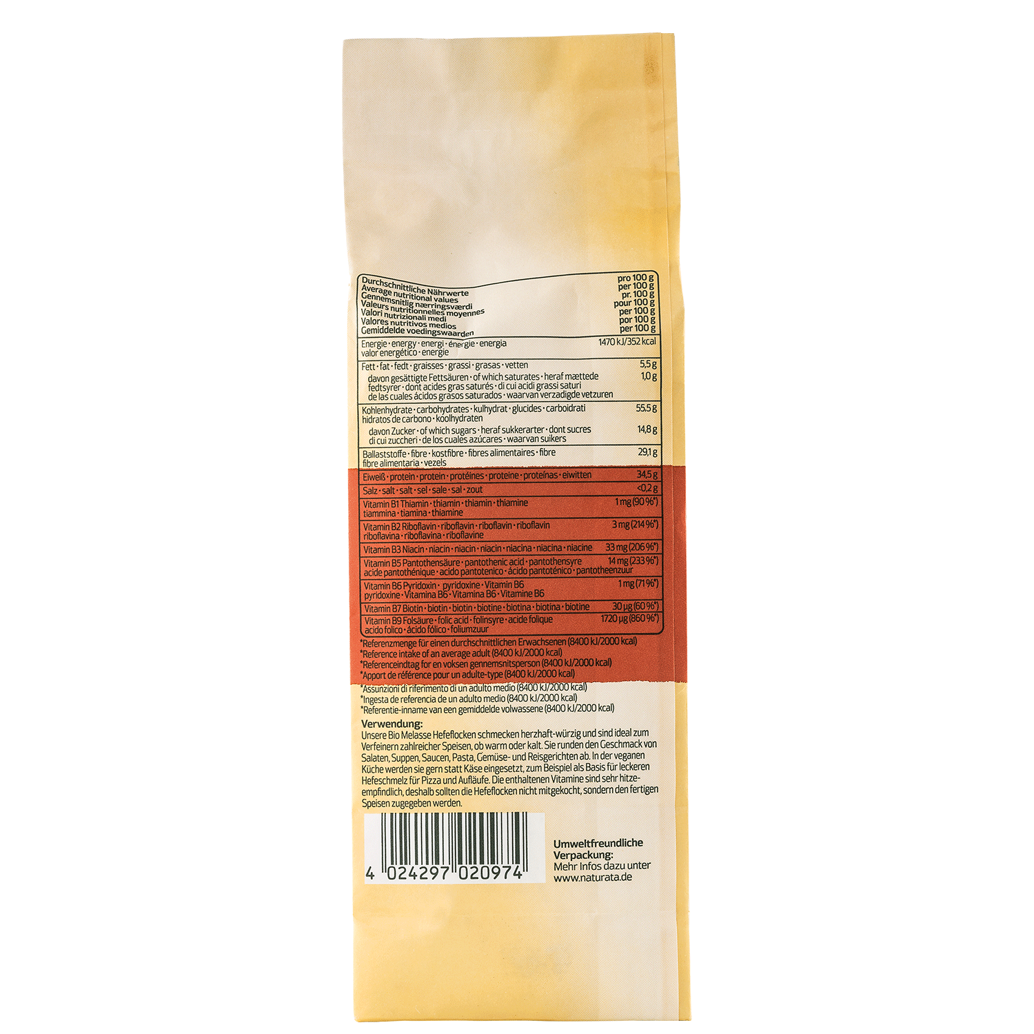 Melasse Hefeflocken, 100 % Bio-Hefe, Nachfüllbeutel, 200 g